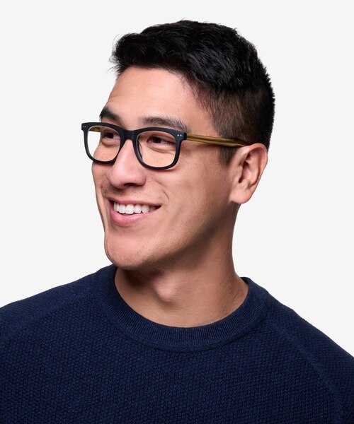 Montreal Matte Black AcétateMontures de lunettes de vue pour Hommes d'EyeBuyDirect