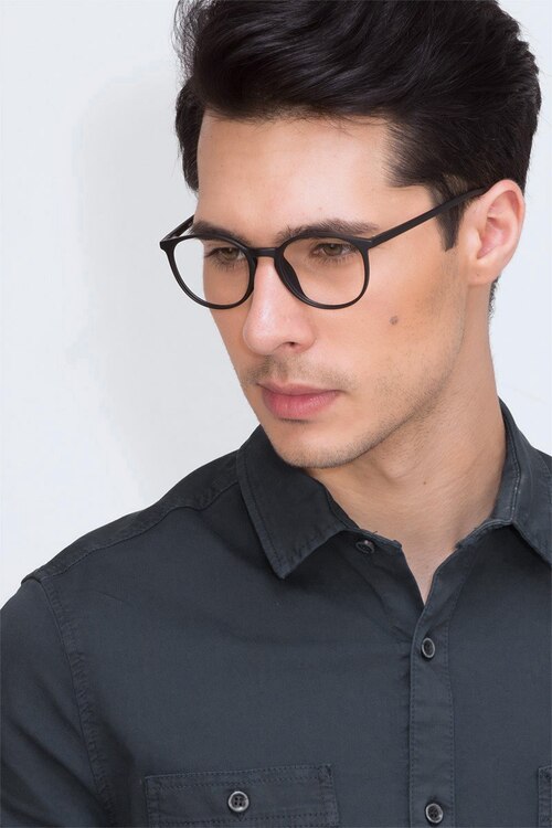 Dinah Matte Black PlastiqueMontures de lunettes de vue pour Hommes d'EyeBuyDirect