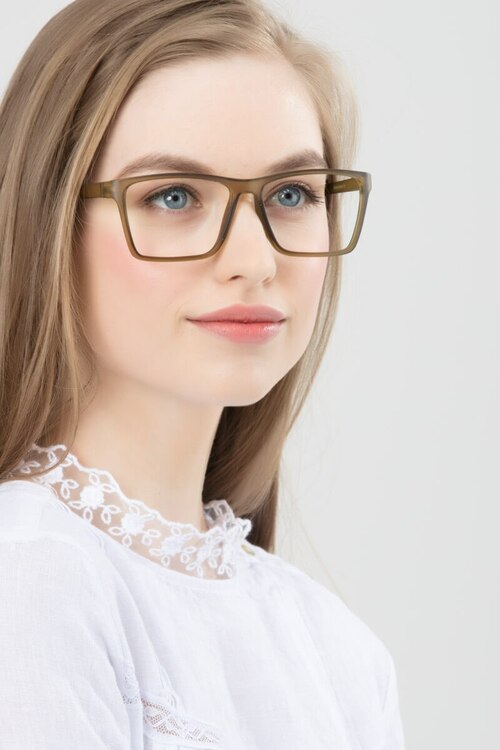 Equation Matte Olive PlasticEyeglass Frames for Women from EyeBuyDirect
