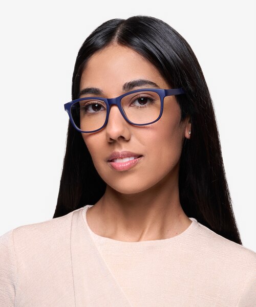 Milo Matte Navy PlasticEyeglass Frames for Women from EyeBuyDirect