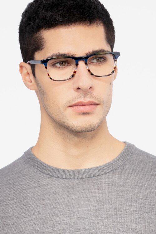 Prelude Blue Striped AcetateEyeglass Frames for Men from EyeBuyDirect