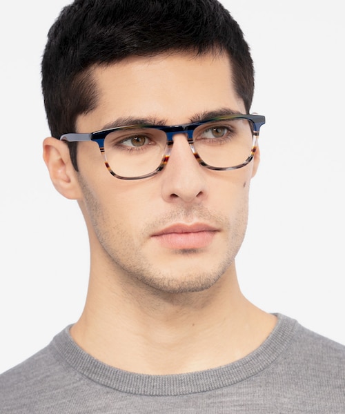 Prelude Blue Striped AcetateEyeglass Frames for Men from EyeBuyDirect