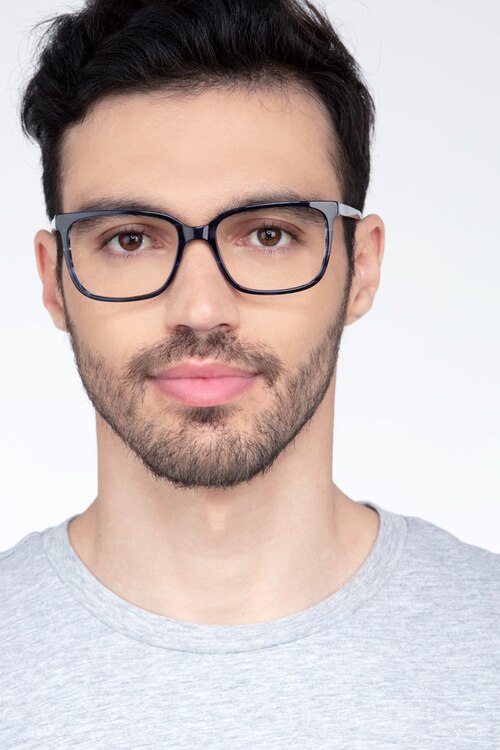 Formula Blue Striped AcetateEyeglass Frames for Men from EyeBuyDirect