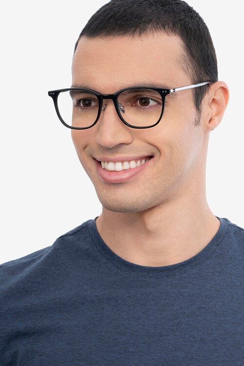 Follow Black Silver AcetateEyeglass Frames for Men from EyeBuyDirect