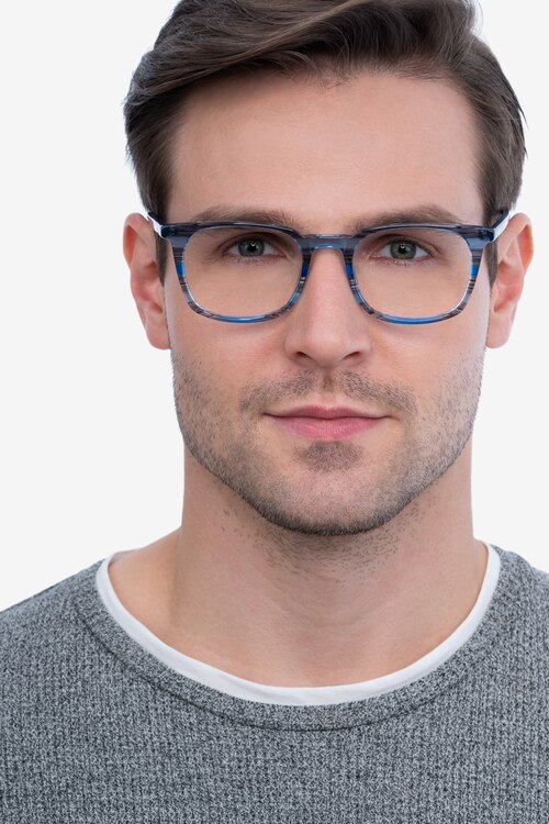 Gabor Blue Striped AcetateEyeglass Frames for Men from EyeBuyDirect