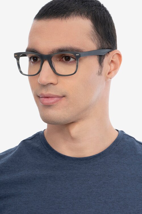 Caster Gray Striped AcetateEyeglass Frames for Men from EyeBuyDirect