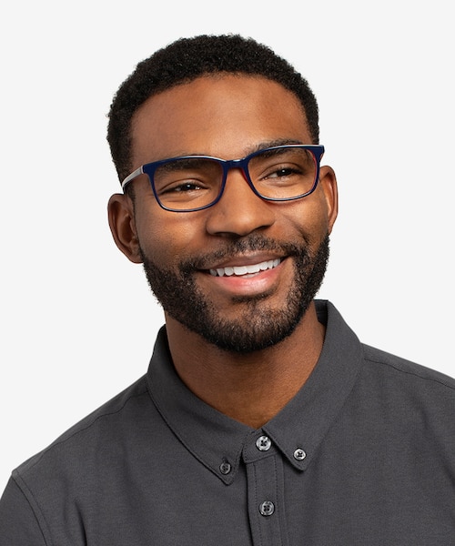 July Navy & Red AcetateEyeglass Frames for Men from EyeBuyDirect