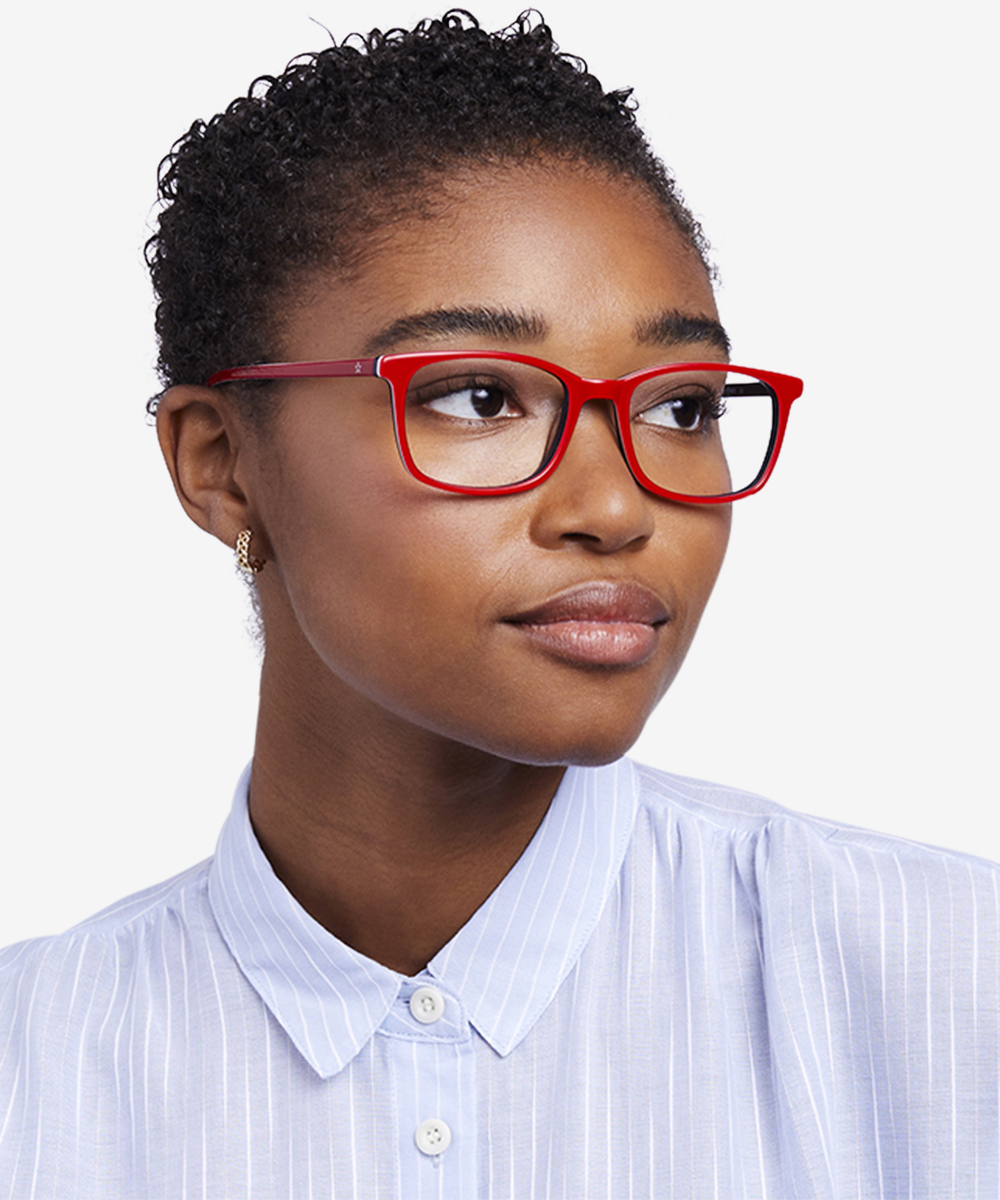 July Rectangle Red & Navy Full Rim Eyeglasses | Eyebuydirect