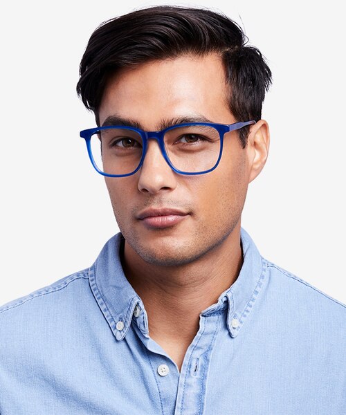 Finn Bleu AcétateMontures de lunettes de vue pour Hommes d'EyeBuyDirect
