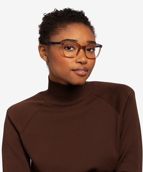Identical Clear Brown & Blue PlasticEyeglass Frames for Women from EyeBuyDirect