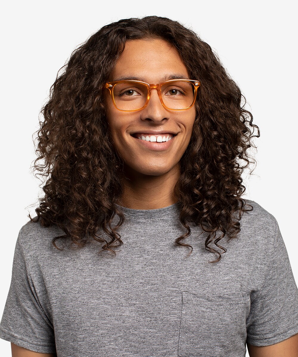 clear glasses on person