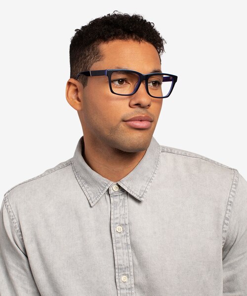 Shuffle Matte Black Blue AcetateEyeglass Frames for Men from EyeBuyDirect