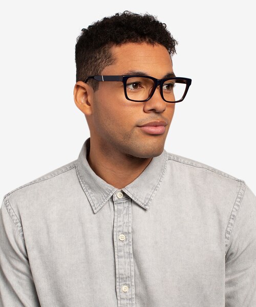 Shuffle Navy Brown AcetateEyeglass Frames for Men from EyeBuyDirect