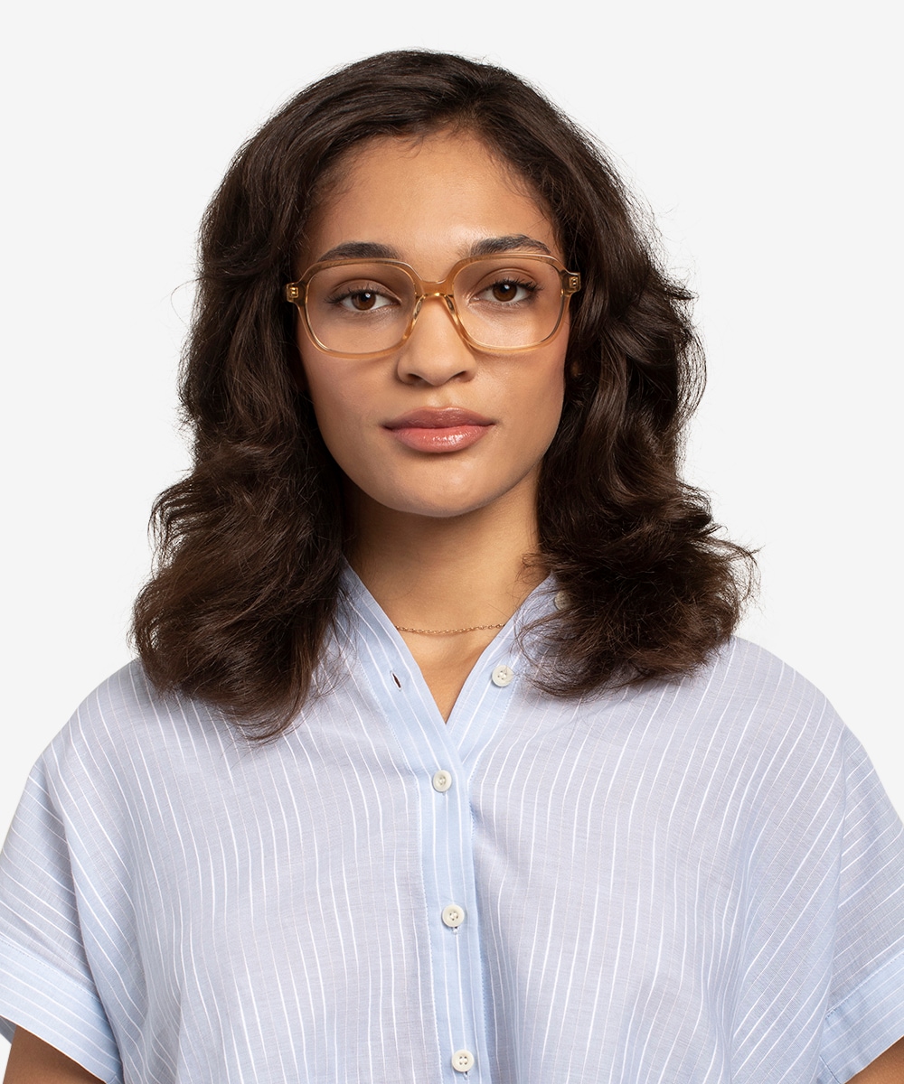 clear glasses on person