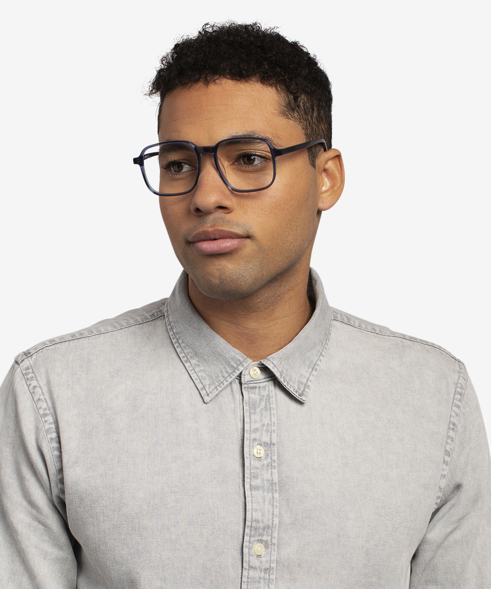 Ozone Square Clear Blue Glasses for Men | Eyebuydirect