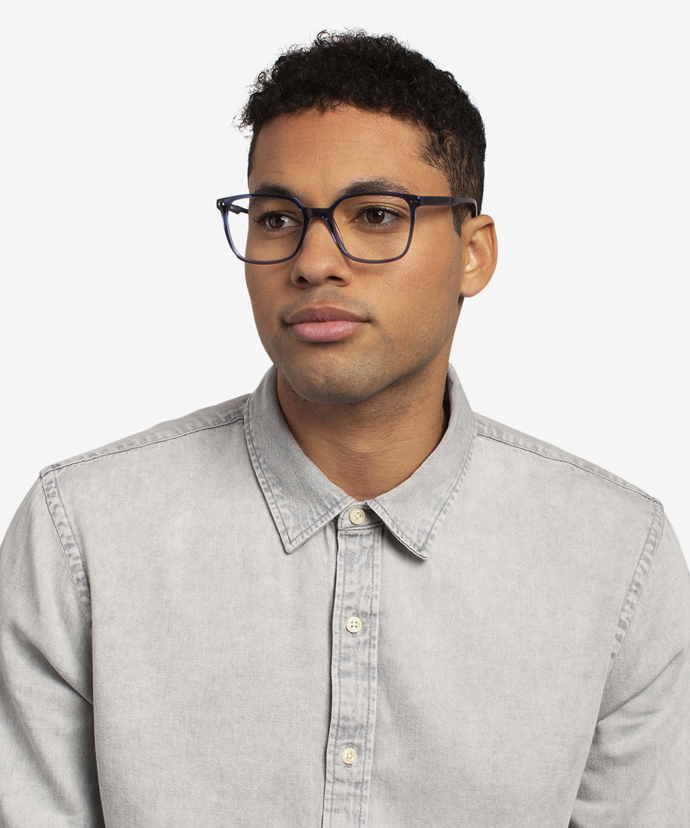 Conscious Square Clear Blue Glasses for Men | Eyebuydirect