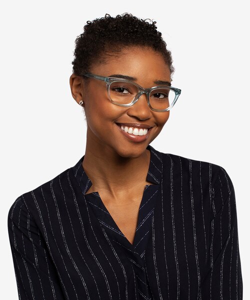 Arabesque Clear Blue Silver AcetateEyeglass Frames for Women from EyeBuyDirect