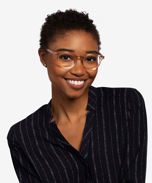 Hoop Clear Pink Gold AcetateEyeglass Frames for Women from EyeBuyDirect