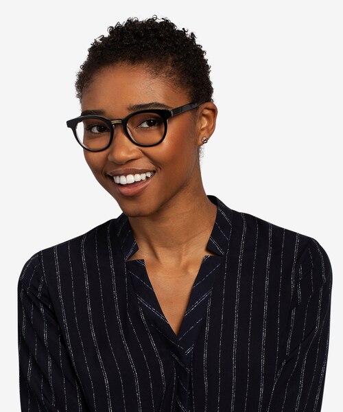 Hoop Black Gold AcetateEyeglass Frames for Women from EyeBuyDirect