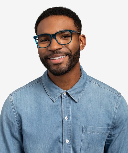 Latitude Clear Blue AcetateEyeglass Frames for Men from EyeBuyDirect
