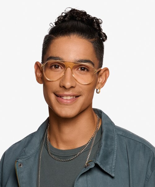 Percussive Clear Yellow AcetateEyeglass Frames for Men from EyeBuyDirect