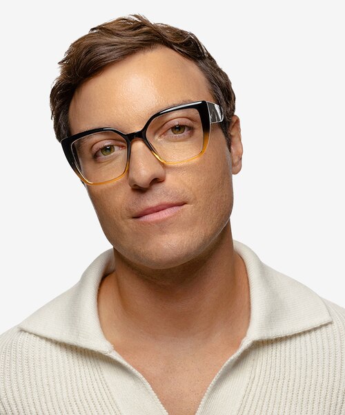 Pierrette Black Clear Brown PlasticEyeglass Frames for Men from EyeBuyDirect