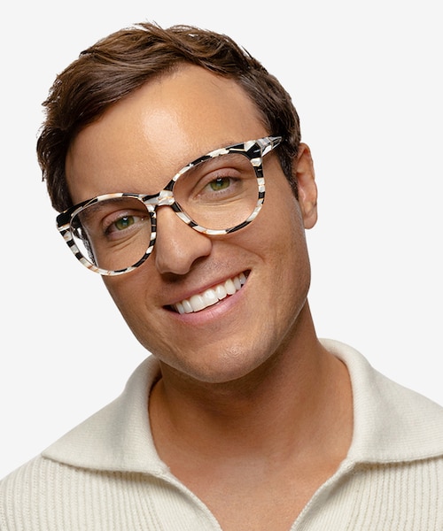 Thalia Black White Floral AcetateEyeglass Frames for Men from EyeBuyDirect