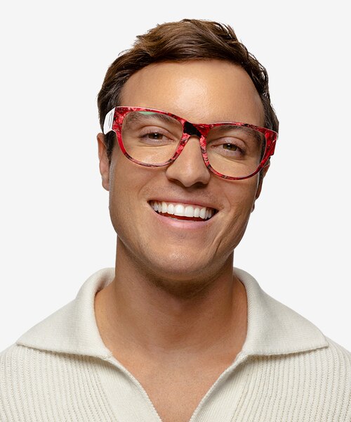Aine Red Floral AcetateEyeglass Frames for Men from EyeBuyDirect