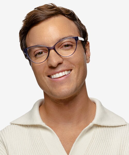 Lantana Crystal Dark Blue PlasticEyeglass Frames for Men from EyeBuyDirect