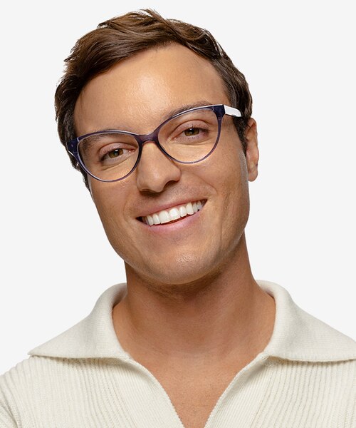 Lantana Crystal Dark Blue PlasticEyeglass Frames for Men from EyeBuyDirect