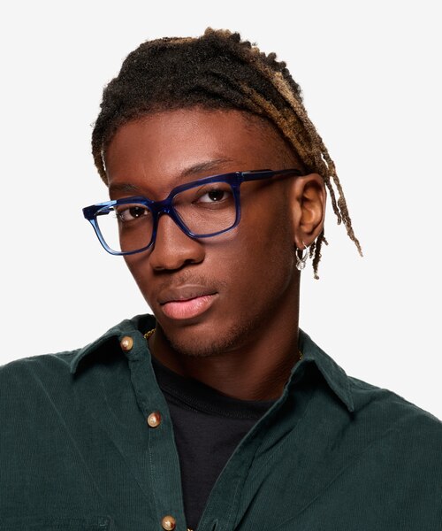 Sandie Crystal Dark Blue AcetateEyeglass Frames for Men from EyeBuyDirect