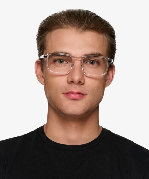 Kiel Clear Shiny Silver AcetateEyeglass Frames for Men from EyeBuyDirect