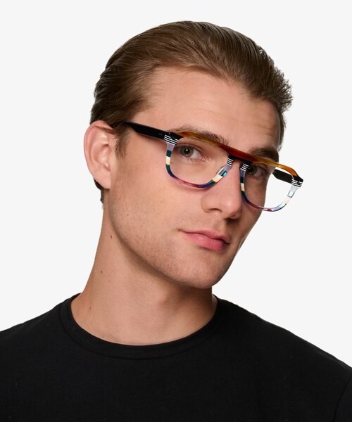 Starry Green Brown Rainbow AcetateEyeglass Frames for Men from EyeBuyDirect