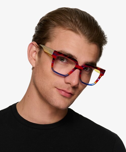 Vibrant Blue Red Rainbow AcetateEyeglass Frames for Men from EyeBuyDirect