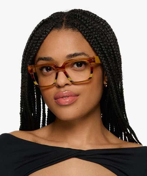 Vibrant Brown Yellow Striped AcetateEyeglass Frames for Women from EyeBuyDirect