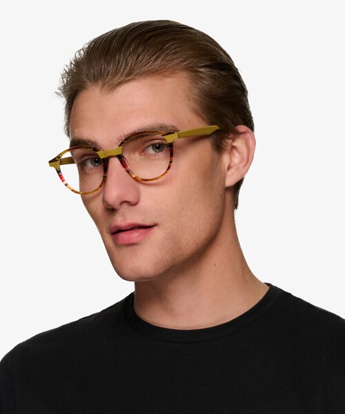 Expression Brown Yellow Striped AcetateEyeglass Frames for Men from EyeBuyDirect