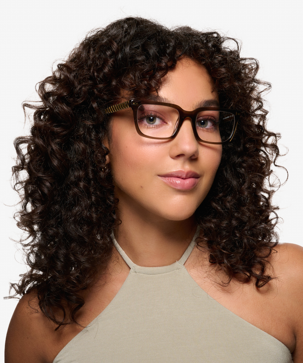 Digi Rectangle Brown Crystal Full Rim Eyeglasses | Eyebuydirect