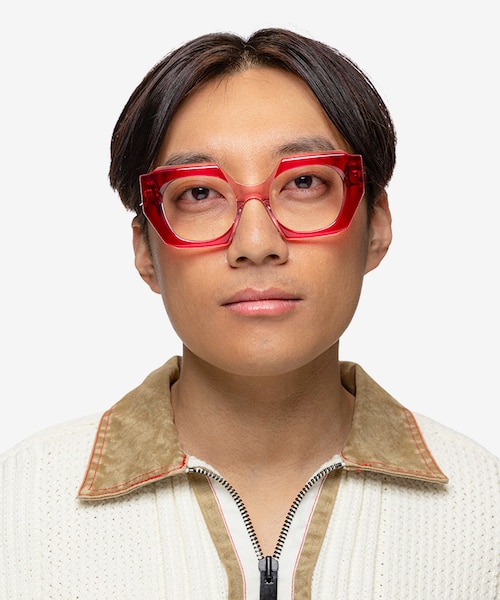 Intention Crystal Red Pink AcetateEyeglass Frames for Men from EyeBuyDirect