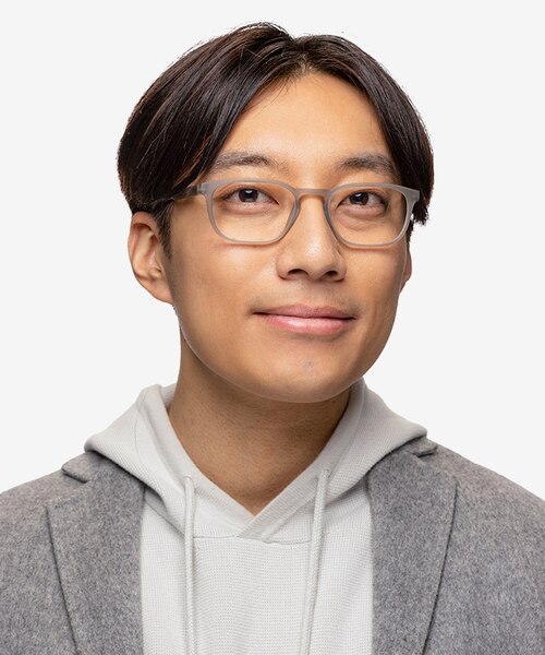 Attain Matte Crystal Gray PlasticEyeglass Frames for Men from EyeBuyDirect