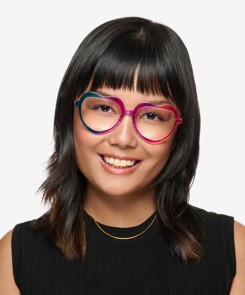 Purple Pink Rainbow Rainbow Heart -  Plastic Eyeglasses