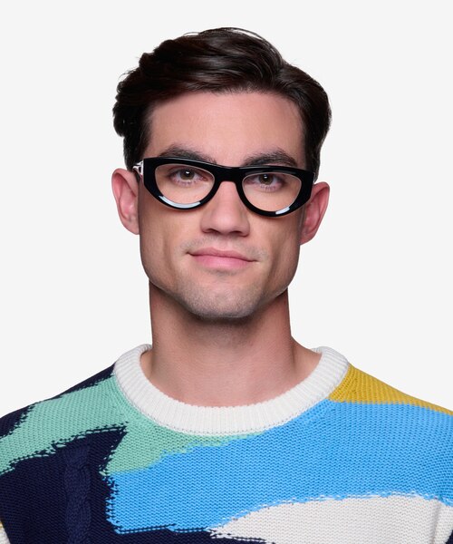 Miro Black White AcetateEyeglass Frames for Men from EyeBuyDirect