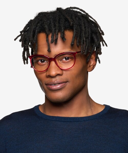 Everly Clear Red PlasticEyeglass Frames for Men from EyeBuyDirect