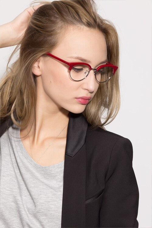 Annabel Rouge Acetate-metalMontures de lunettes de vue pour Femmes d'EyeBuyDirect
