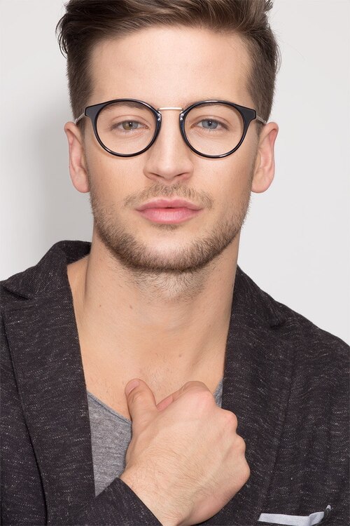 Get Lucky Black & Silver AcetateEyeglass Frames for Men from EyeBuyDirect