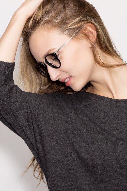 Get Lucky Black & Silver AcetateEyeglass Frames for Women from EyeBuyDirect