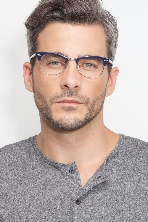 Sweet Janet Navy Silver AcetateEyeglass Frames for Men from EyeBuyDirect