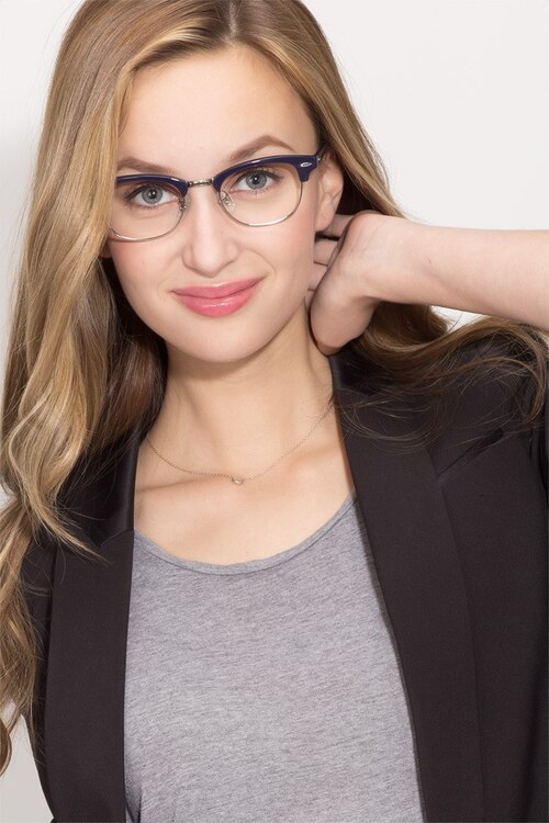 Sweet Jane Navy Silver AcetateEyeglass Frames for Women from EyeBuyDirect