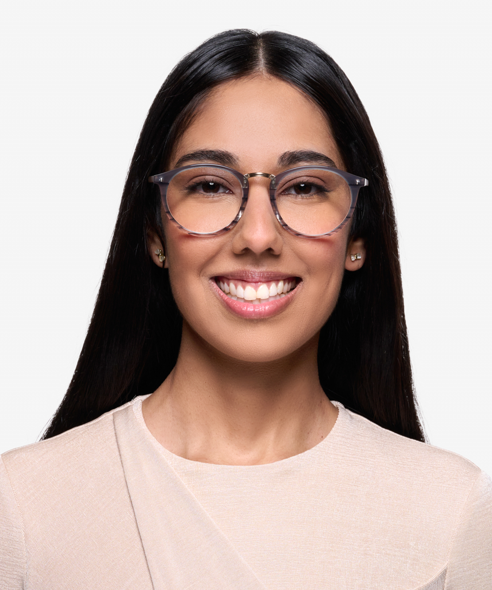 La Femme Round Gray Striped Full Rim Eyeglasses | Eyebuydirect