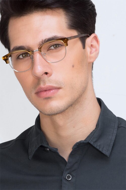 Bansai Brown Striped AcetateEyeglass Frames for Men from EyeBuyDirect