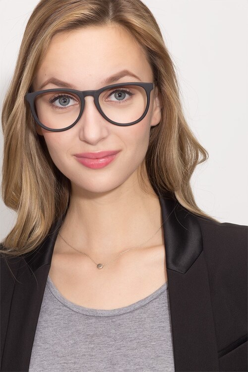 Ultraviolet Matte Black Acetate-metalEyeglass Frames for Women from EyeBuyDirect